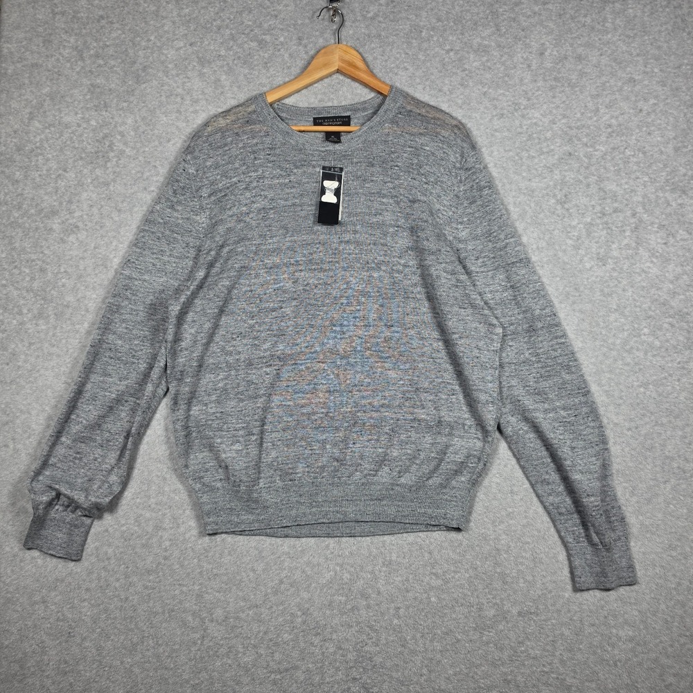 Bloomingdales Sweater Mens SIze XL Gray Heather Regular Fit Crew Neck 100% Linen